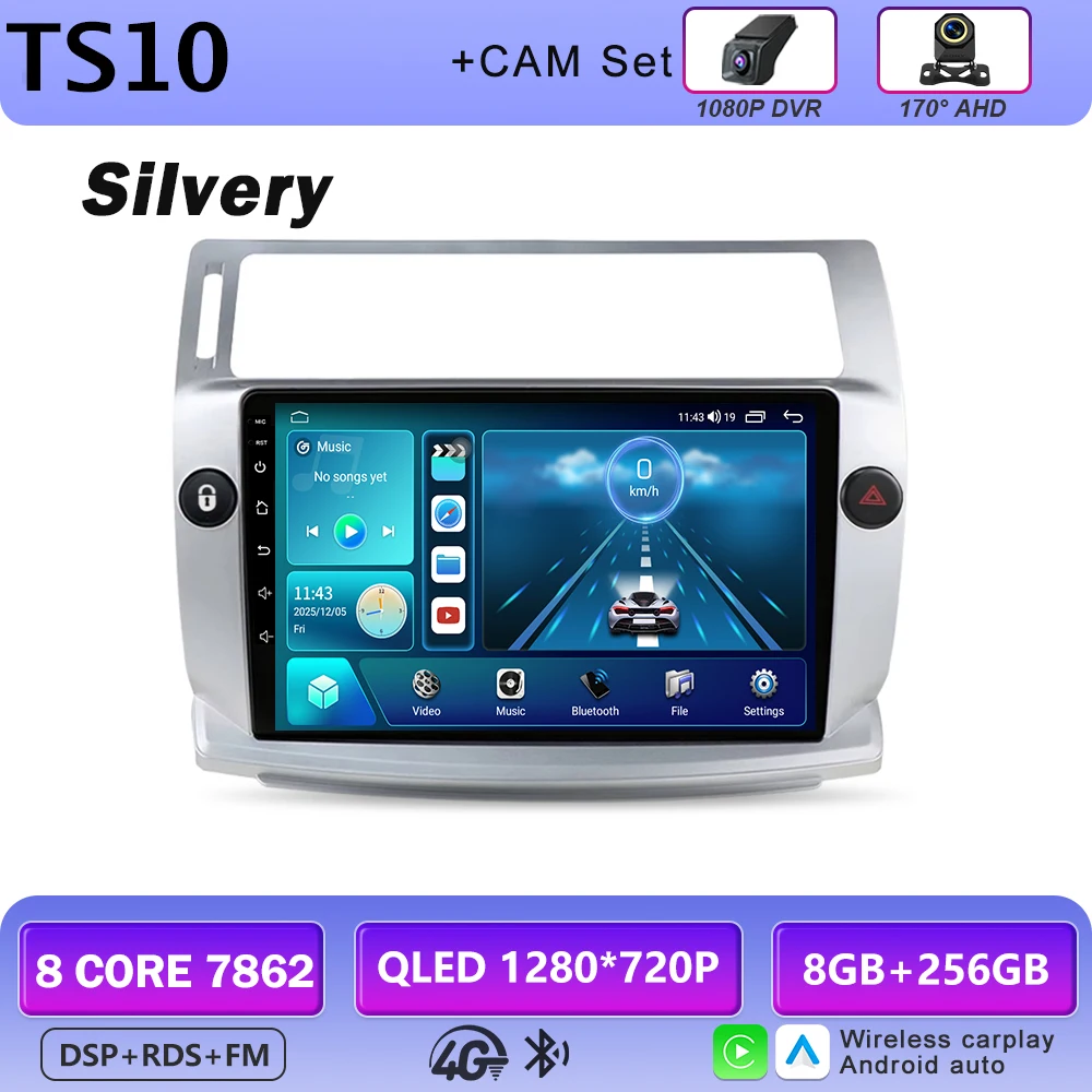 Android 16 multimediaspeler GPS autoradio navigatiesysteem voor Citroen C4 C-Triomphe Quatre 2004-2014 met Carplay