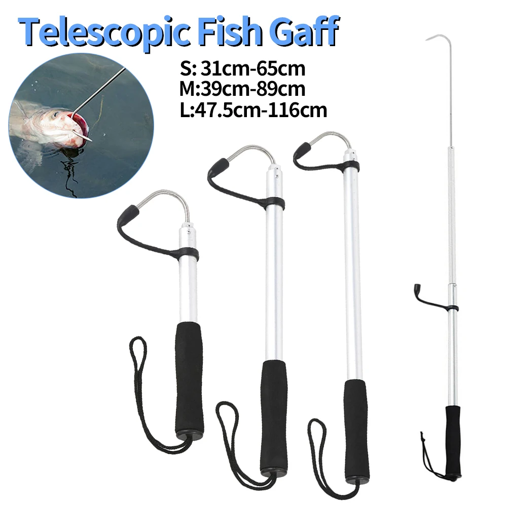 Telescopic Fish Gaff with Barbs Ice Fishing Spear Hook Metal Fishing Gaff Fork Hook for Outdoor Sea Boat Ice Fishing Tackle