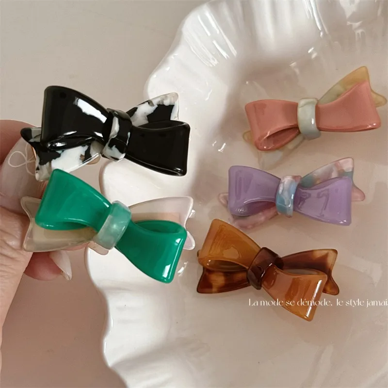 Korean Style Small Hair pin Acetate Bow Duckbill Clip French Bangs Cropped Hair Clip Head Clip Half Tie Hair Accessories Women