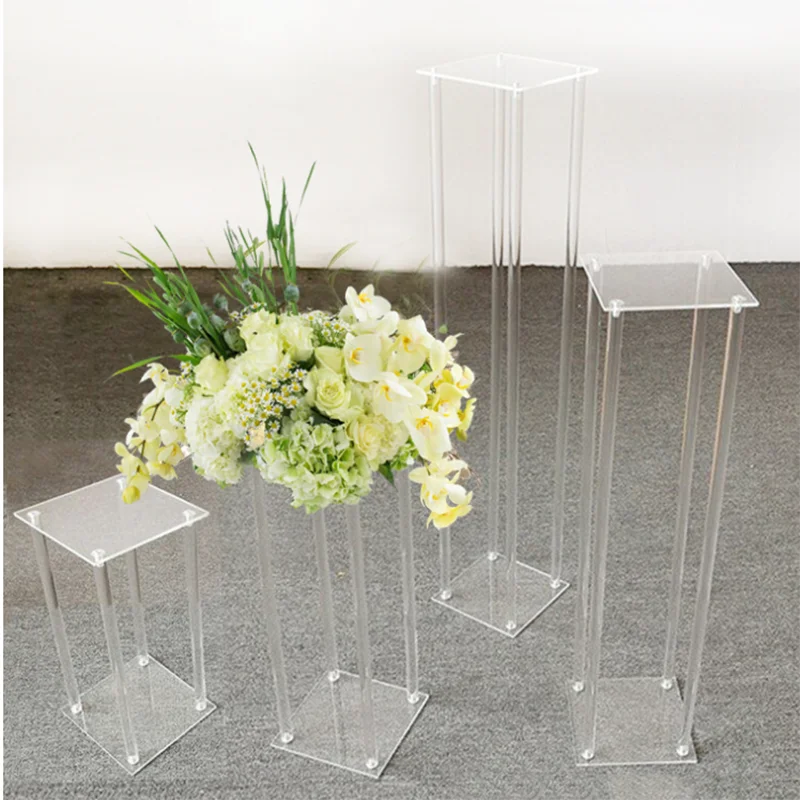 

5Set Acrylic Floor Vase Clear Flower Vase Table Centerpiece For Marriage Vintage Floral Stand Columns For Wedding Decoration