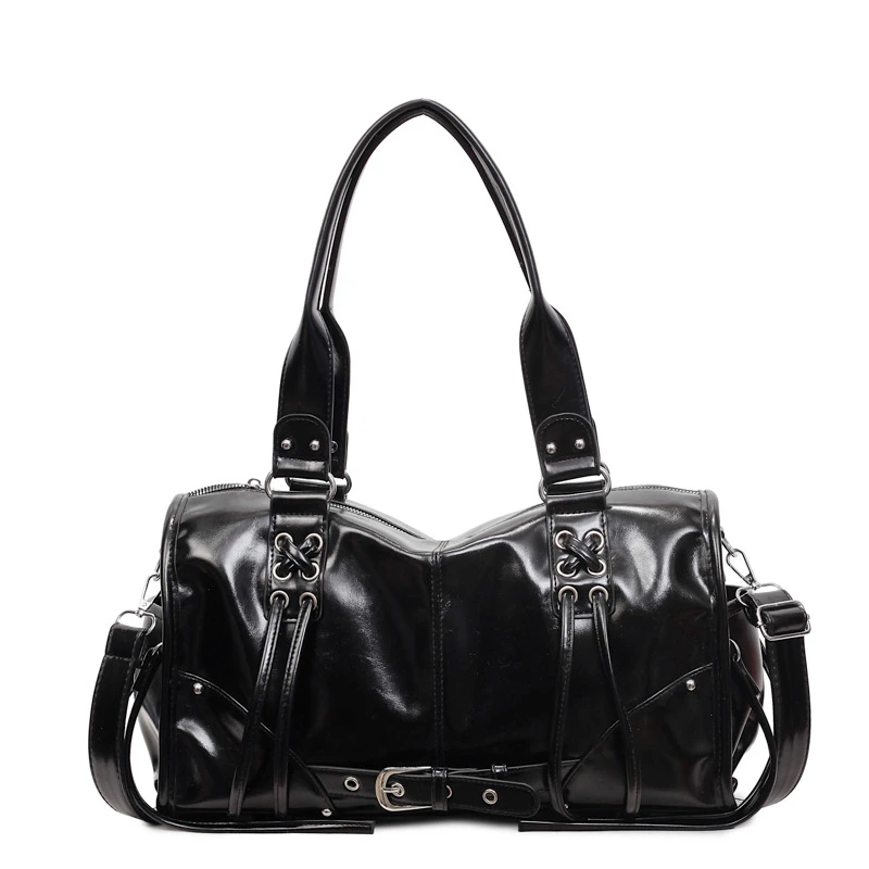 

High-end Boston Shoulder Bag Tassel Riveted Motorcycle Handbag Large Capacity Tote Bag Fashion Y2k Multi-pocket Underarm Bag