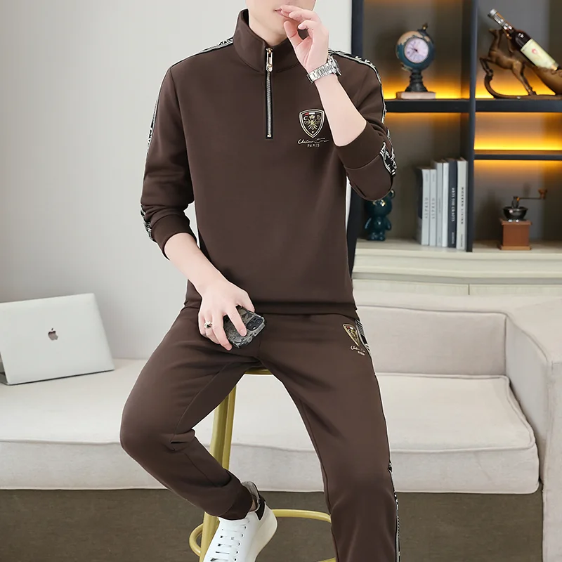 Spring and Autumn New Casual Stand Collar Long Sleeve Hoodie Set Men\'s Fashion Trousers Sports Running Two-piece Set