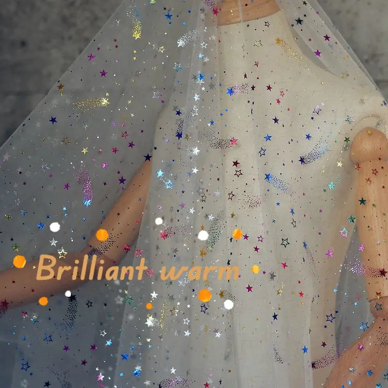 

150cm Wide 1m/batch Star Mesh Sequins Starry Sky Fabric Curtains Mesh Wedding Background Decoration Materials DIY Sewing
