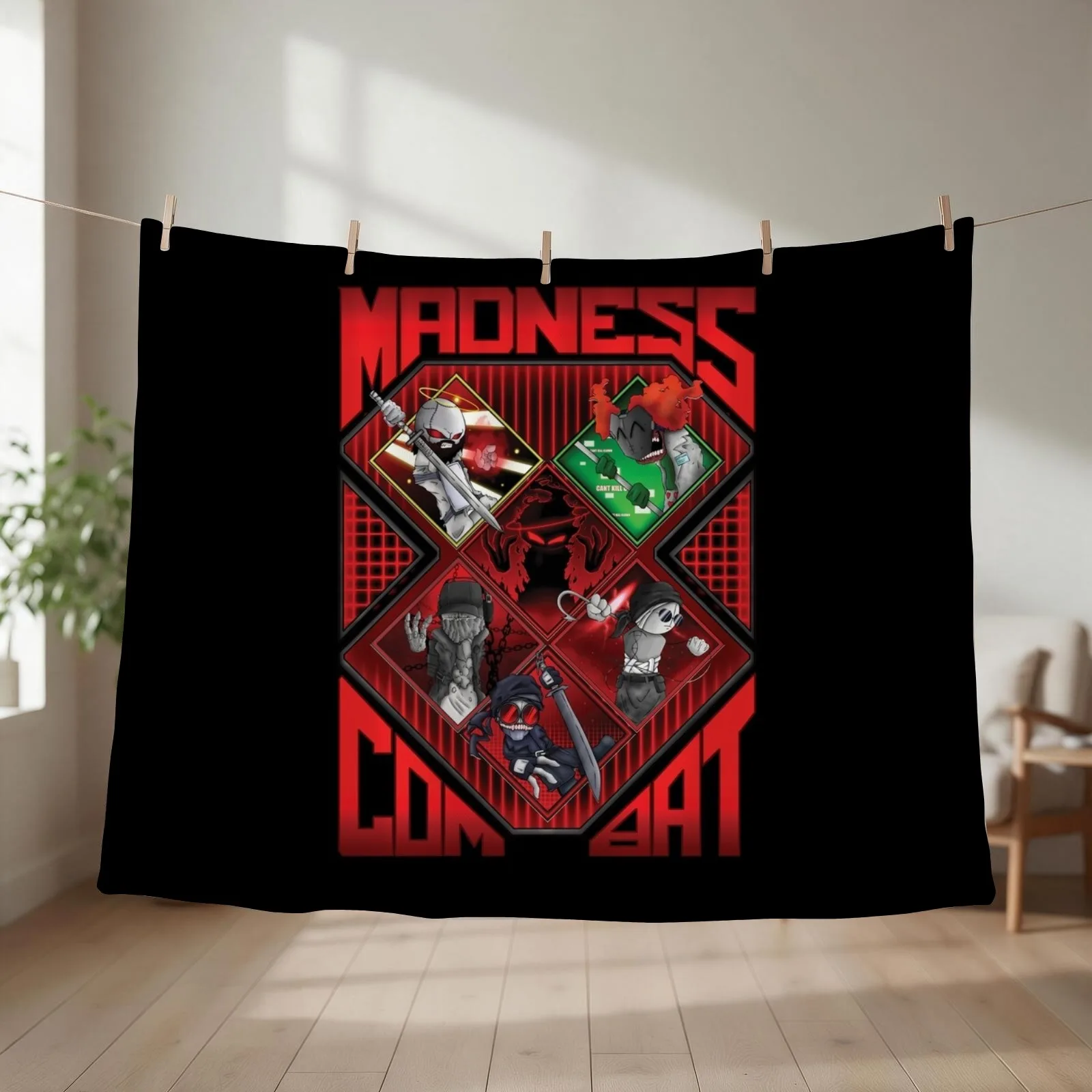 Madness combat ALL 6 MAIN CHARACTERS ART Throw Blanket couch cozy soft plush fuzzy picnic outdoor blanket