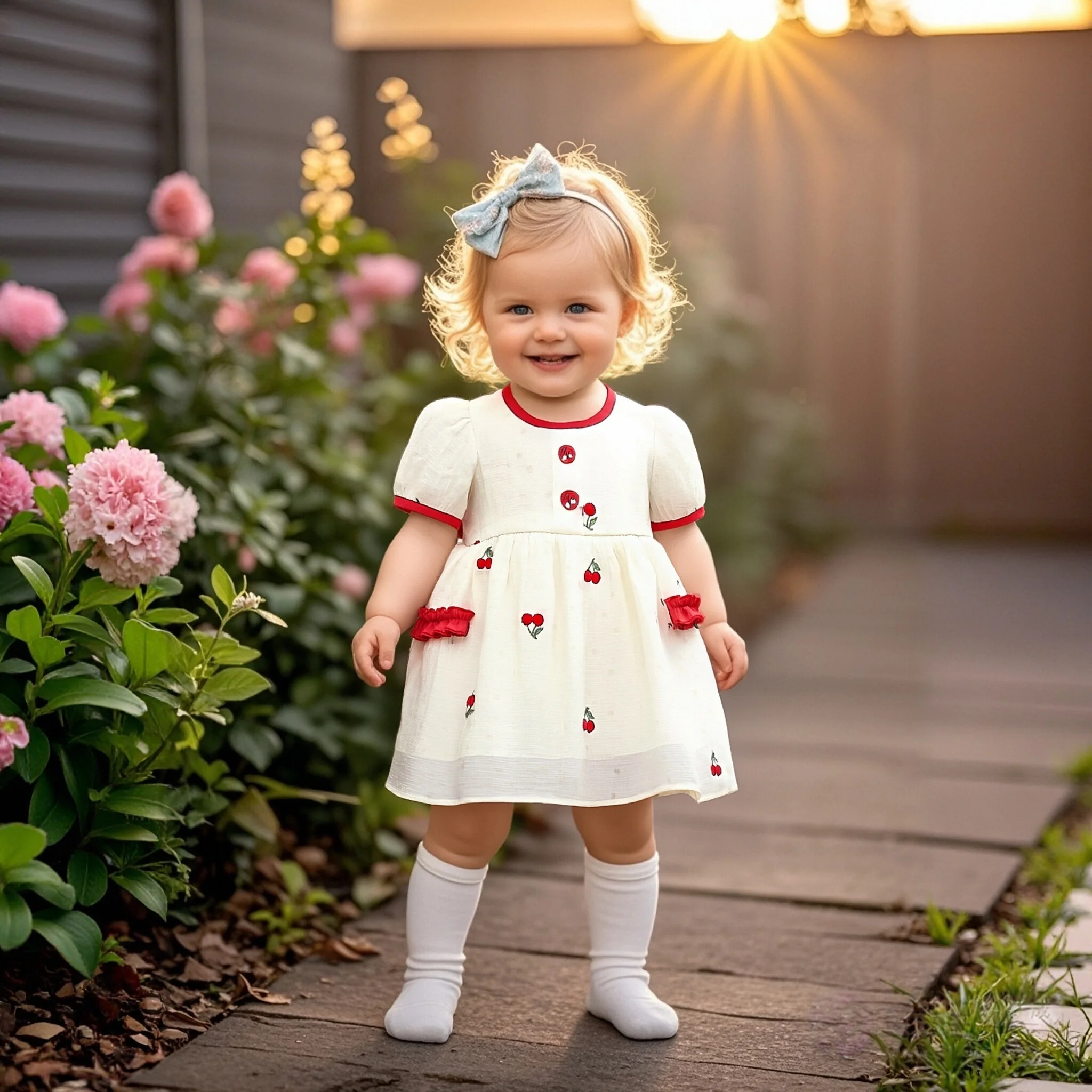 

Baby Girl Cloth Summer Cherry/Strawberry Pattern Ruffle Design Bubble Sleeve Baby Girl Dress Cute Casual Gentle Girl Kid's Dress