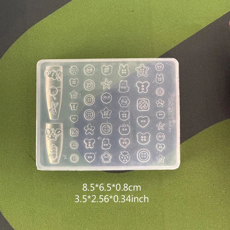 1 Stück Multi-Formen-Knöpfe Silikon-Nagelform Hasen Bär Schmetterling Stern Blume Umriss-Knopf Nagelformen DIY Harz-Charms Zubehör – Detail 3