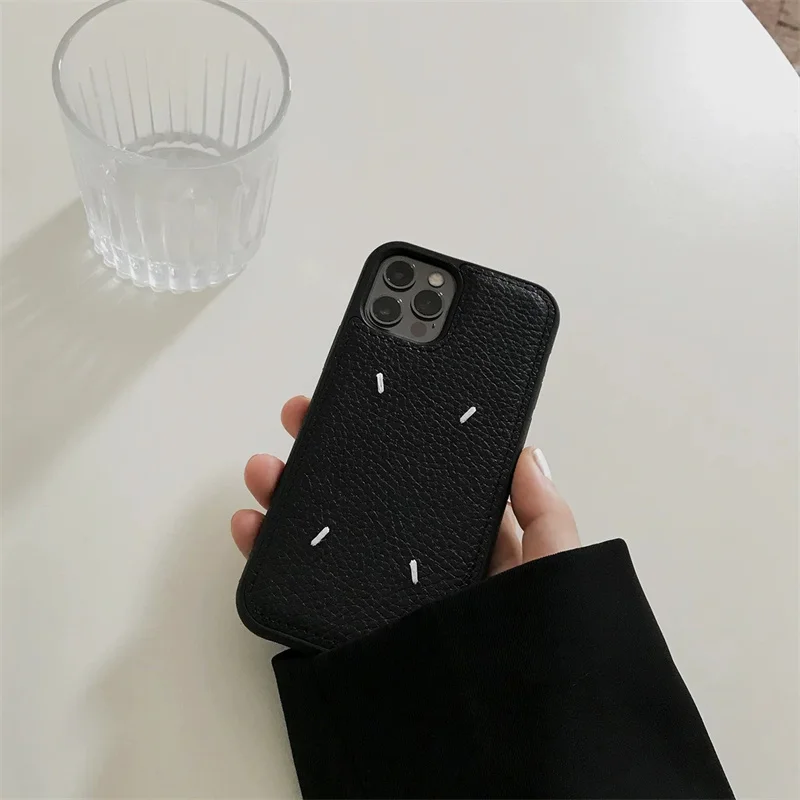 Black Leather For iPhone 15 14 13 12 11 Pro Max All Inclusive Protective Case