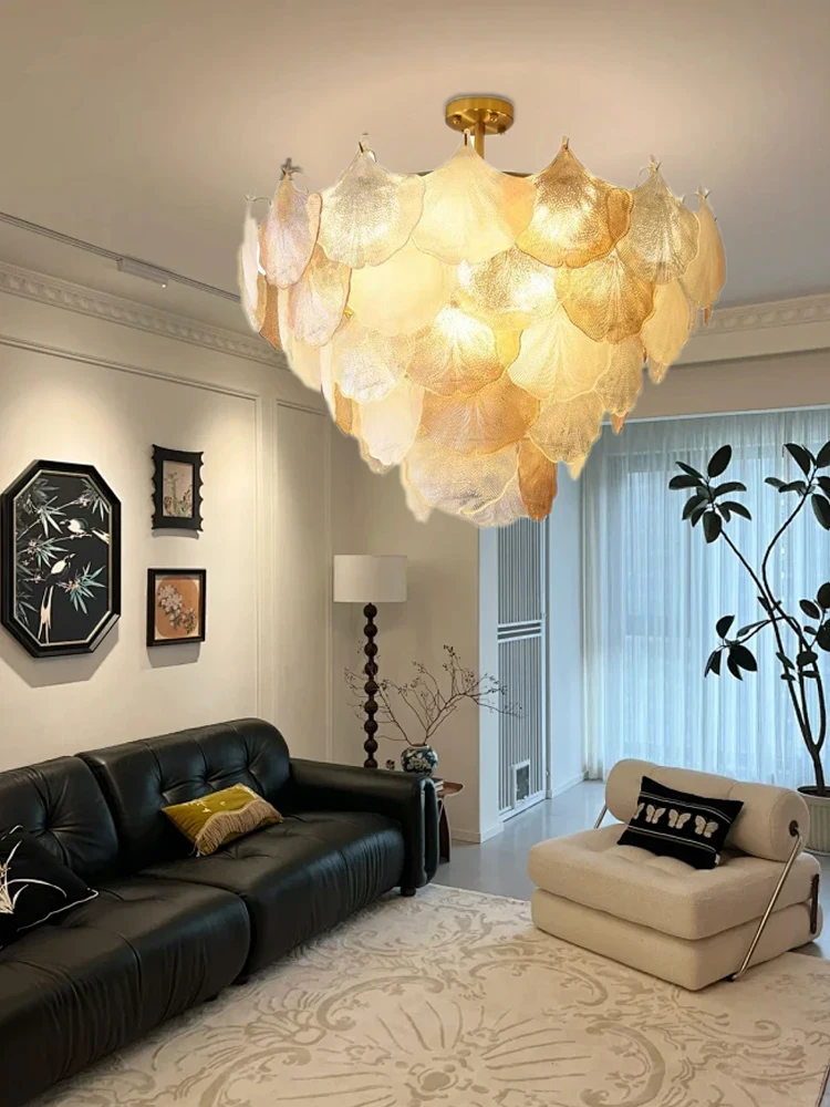 Retro Classy Shell-shape Glass Ceiling Pendant Lights Home Decor Lampe Bedroom Hanglamp Luxury