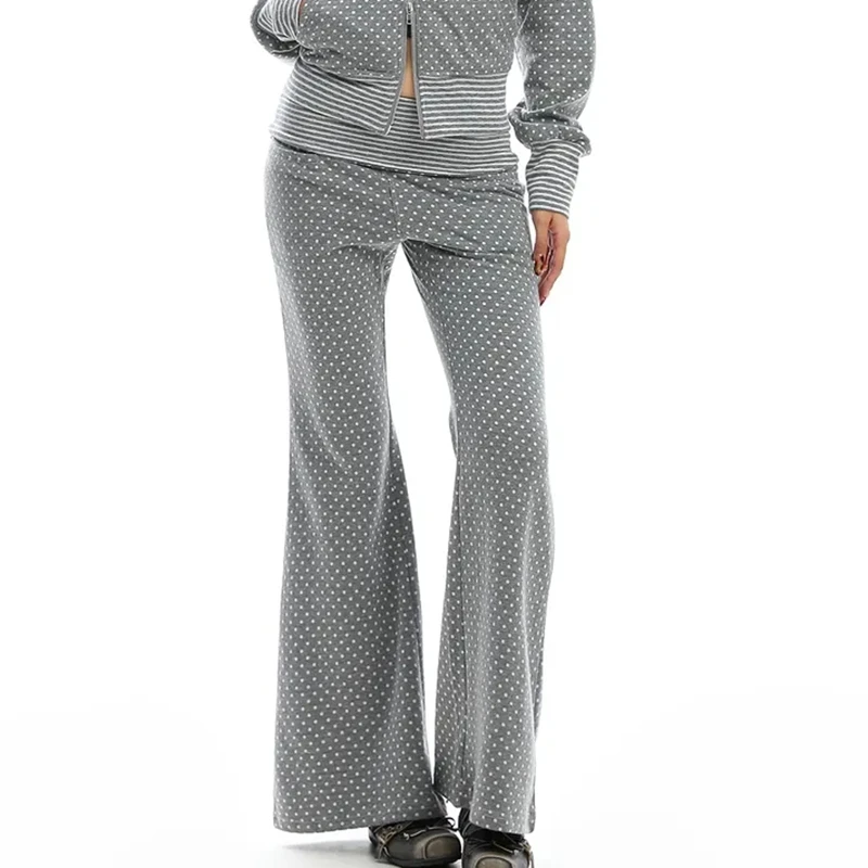 البولكا نقطة مضيئة السراويل مخطط طيات الأصفاد عالية الخصر فضفاضة تناسب السراويل النساء عادية اليوغا سراويل لاونج العودة إلى المدرسة الفتيات في سن المراهقة #6
