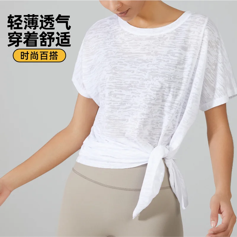 

Spring and summer unilateral split-ended short-sleeved blouse women's light sports running loose fitness clothes