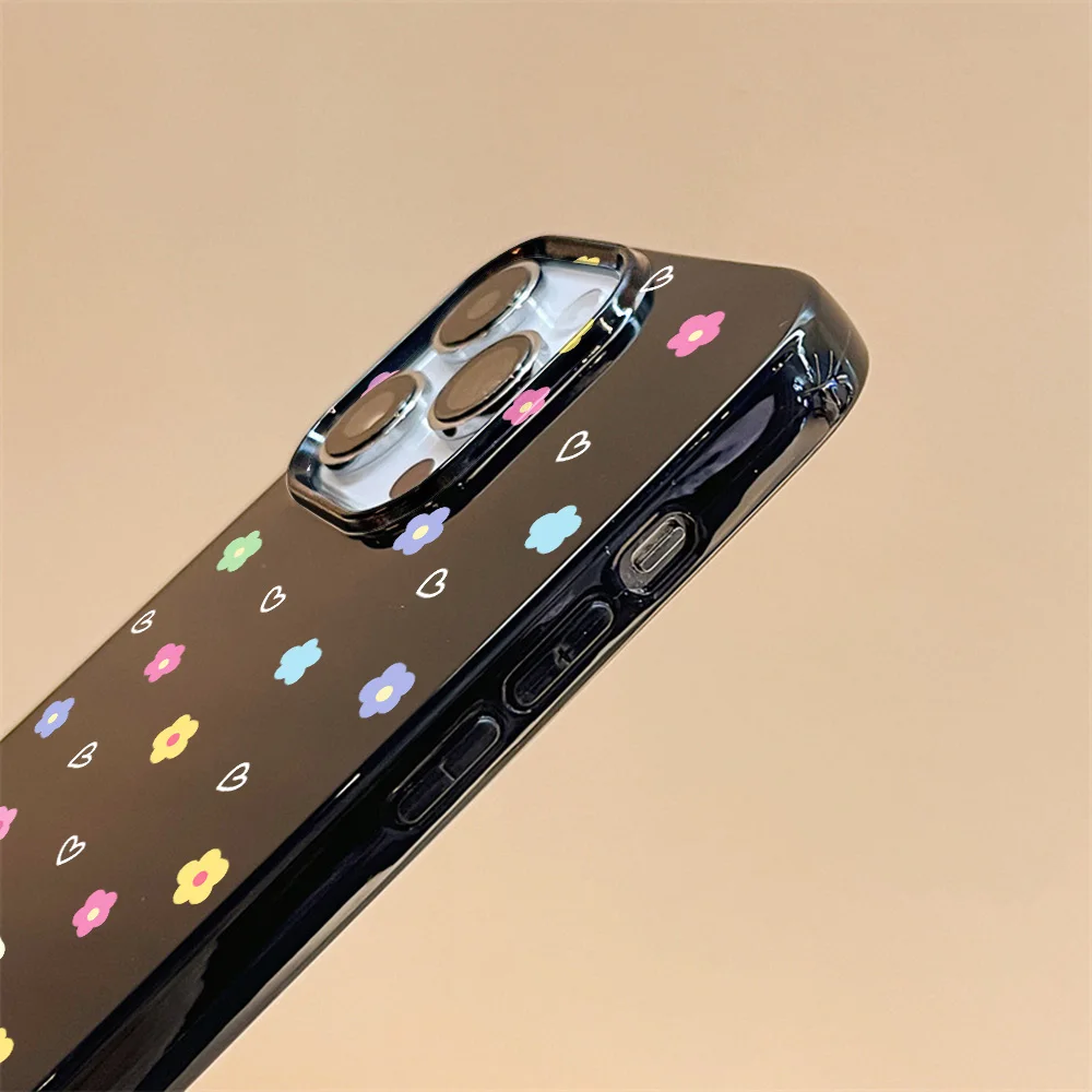 Flowers Gloss Black Phone Case For iPhone 11 Case iPhone 12 13 14 15 Pro Max 7 8 Plus X XR XS Max SE2 Shockproof Soft TPU Cover