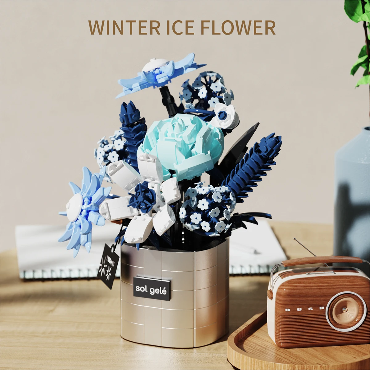 

Winter Ice Flower Building Blocks Bouquet, Hold the Romance of Winter Ice and Snow in Your Hands