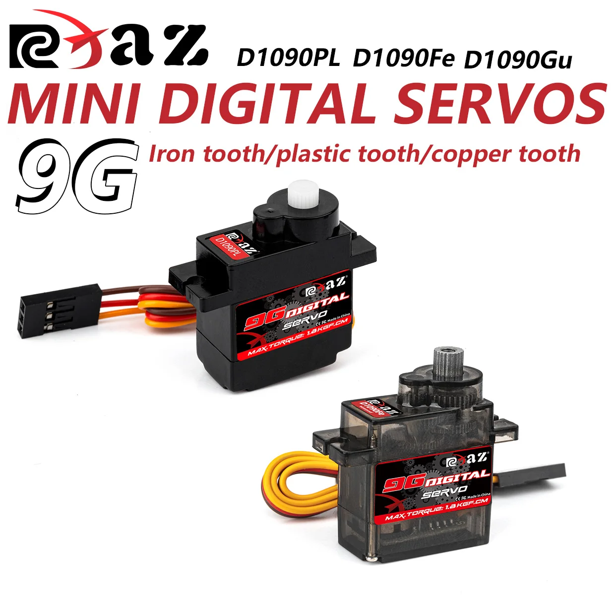 RCXAZ D1090Fe 9g プラスチック/鉄/銅ギア 1.6KG ミニデジタルサーボ 180 °   RC 固定翼航空機ロボットボート小型サーボモーター用