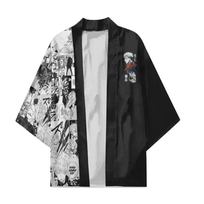 الرجال النساء الأطفال أنيمي طباعة تصميم كيمونو مريحة الرجعية فضفاضة الأعلى