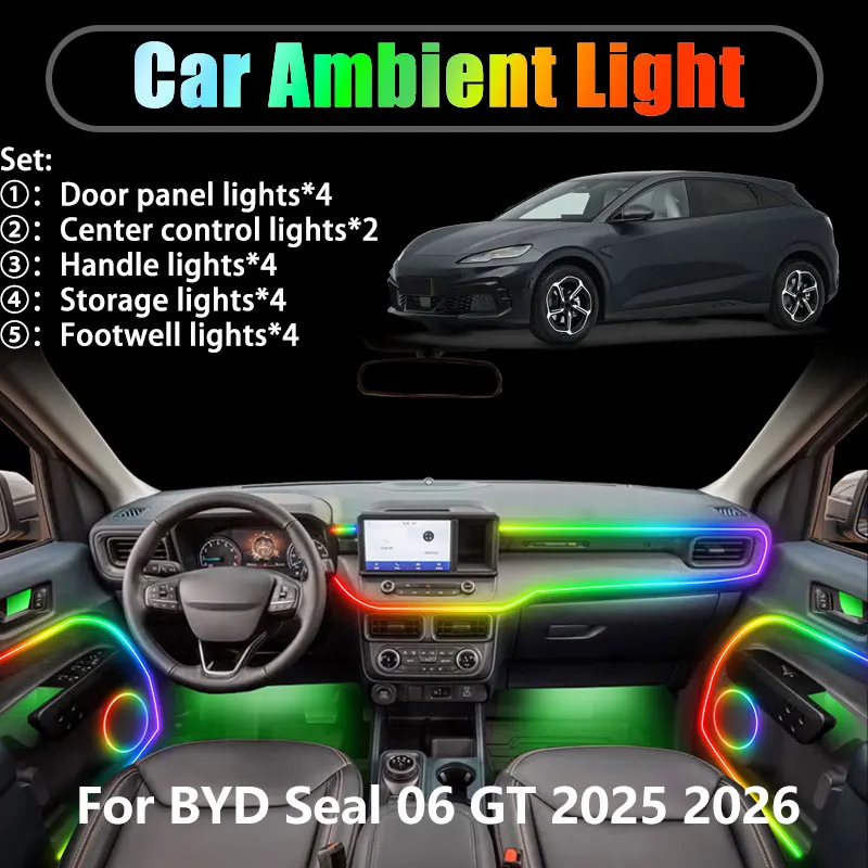 

For BYD Seal 06 GT 2025 2026 Ocean-M 2/18 in 1 Car ambient lighting Led trunk interior led lights USB RGB Ensemble Streamer Auto