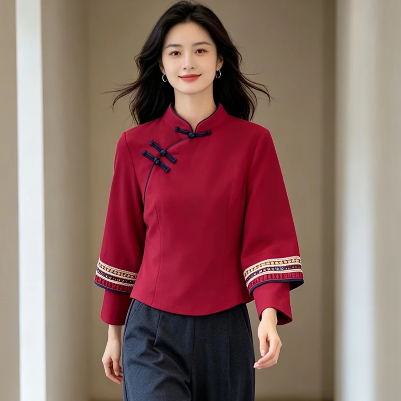 New Chinese Style National Trend Set Women's Improved  Top Autumn 2026 Republic of China Button Tea Costume Wide Leg...
