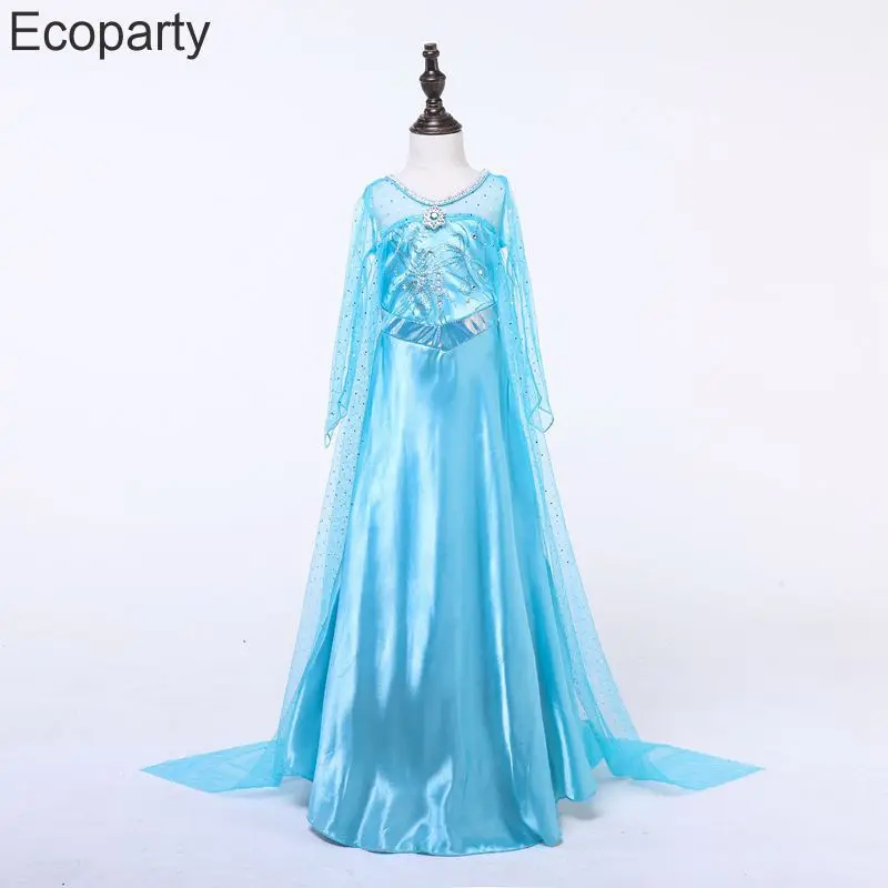 Costume Cosplay de princesse des neiges pour filles de 4 à 10 ans, robe fantaisie de fête d'halloween et de carnaval, en maille bleue à paillettes