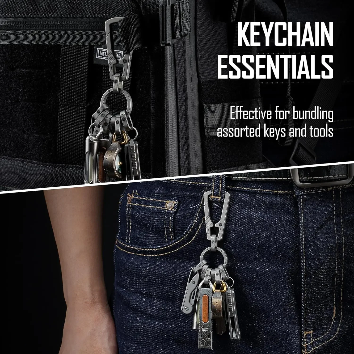 KeyUnity KM22 Titanium Carabiner Keychain Clip, Quick Release EDC Key Holder Organizer with Key Ring