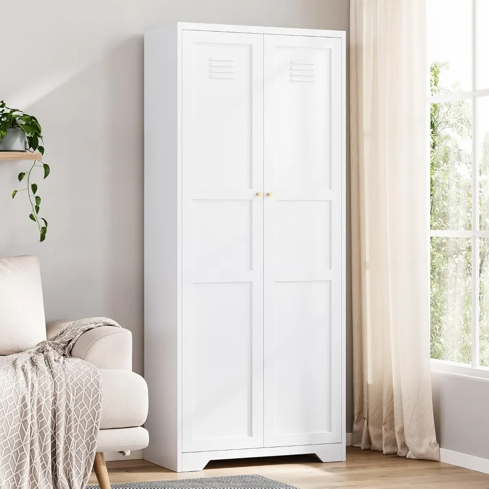 

Metal Storage Cabinet with Doors and 5 Adjustable Shelves - 75" White Kitchen Pantry Storage,5-Tier Tall Steel Cabinet Locker f