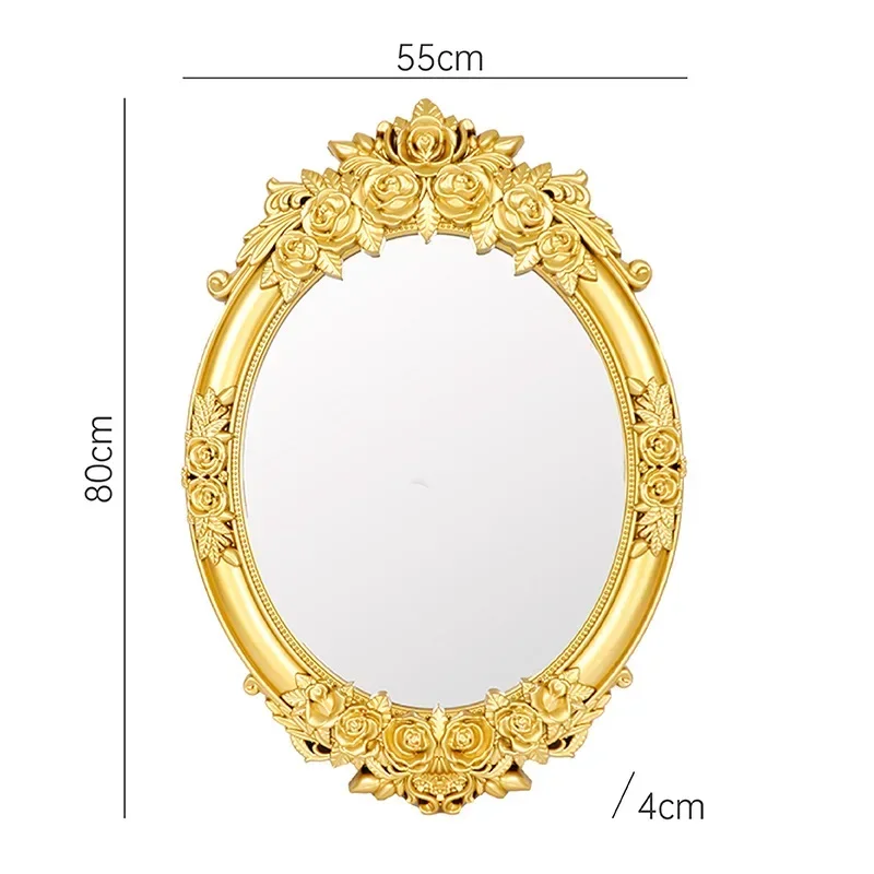 European style retro decorative mirror carved flowers gold light luxury dresser home wall wall mirror wholesale