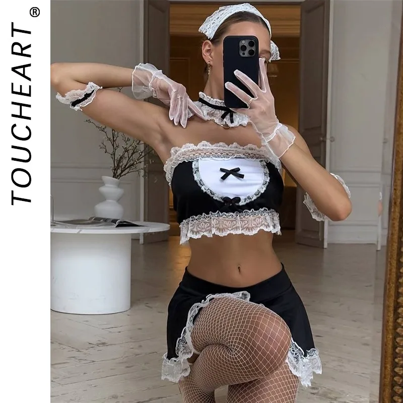 Toucheart عيد الميلاد الساخن مثير خادمة زي تأثيري الملابس الداخلية زي حفلة سليم مغر مثيرة للاهتمام جمع معا سبليت كيت #1