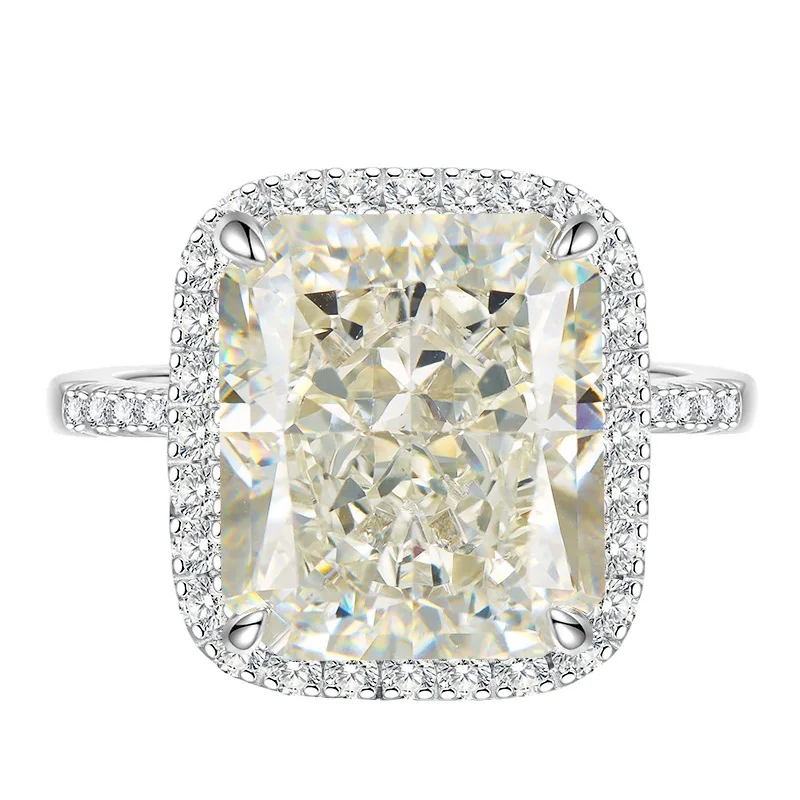 

2023 New Ring 925 Silver High Carbon Diamond White G Color 12 * 14 Ice Cut European and American
