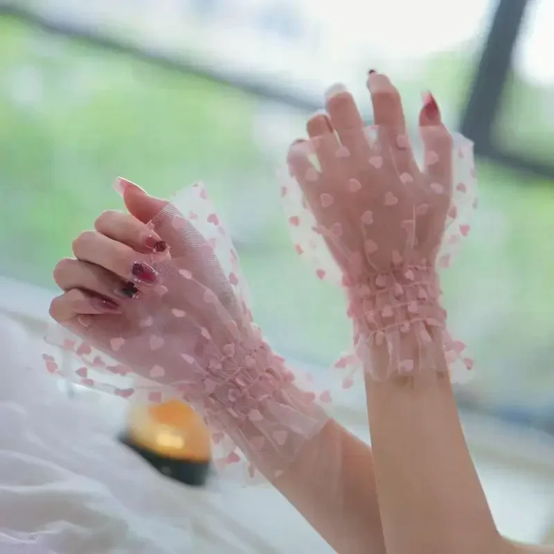 1 Pair Nail Art Heart Tulle Photo Glove Fake Pleated Cuff Manicure Photography Props Nail Tips Display Sleeve Fashion Accessory