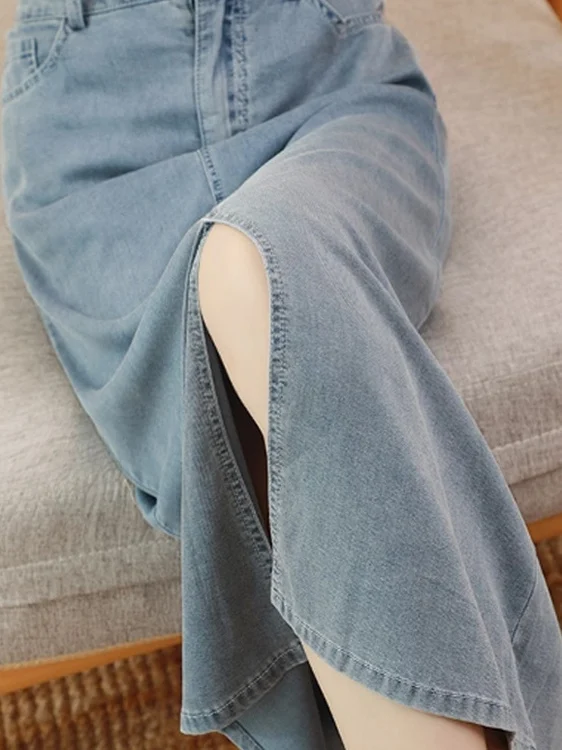 

plus Size Women's High Waist A-Line Denim Skirt Spring Autumn Casual Loose Versatile Long Skirts Trendy Faion plus Size