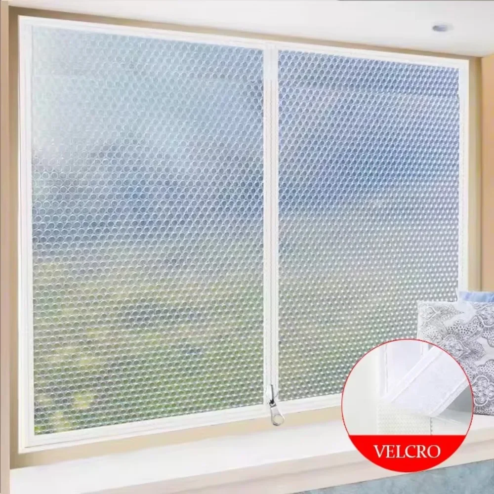 Winter Window Insulation Film Bedroom Keep Warm Bubble Curtains Self-Adhesive Living Room Drape Translucent Soft Glass Curtains