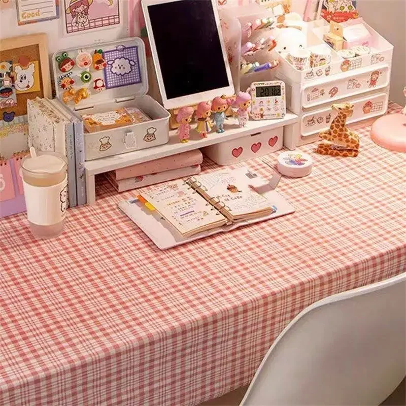 Ins Table Cloth 200cm Plaid Desk Cloth Tea Table Cloth Writing Desk Mat Students Dining Tablecloth Dinning Table Decoration