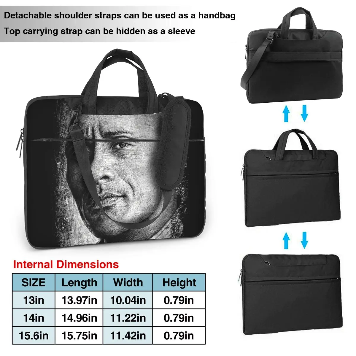 Dwayne Johnson Laptop Bag Case Protective Vintage Computer Bag Bicycle Crossbody Laptop Pouch