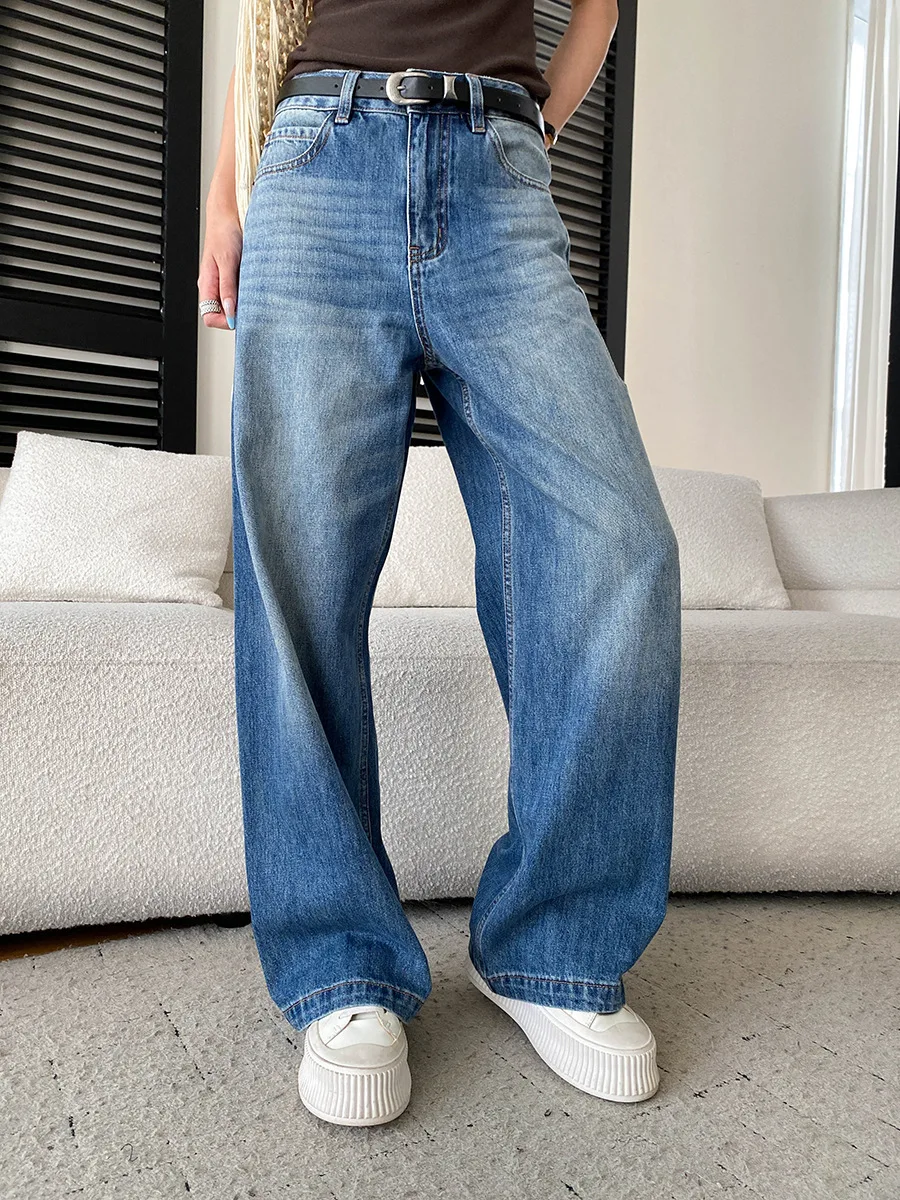 Autumn women's casual solid color loose slimming curved jeans