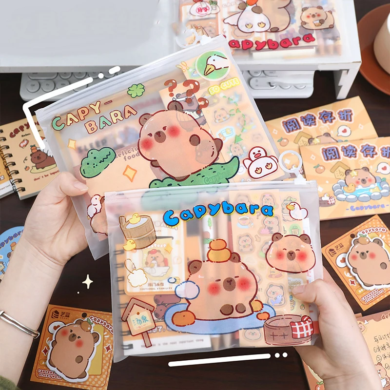 

1Set Cartoon Capybara Stationery Set Notebook Pens Bookmarks Accessories Ideal For Students Study Gift School Supplies for Kid