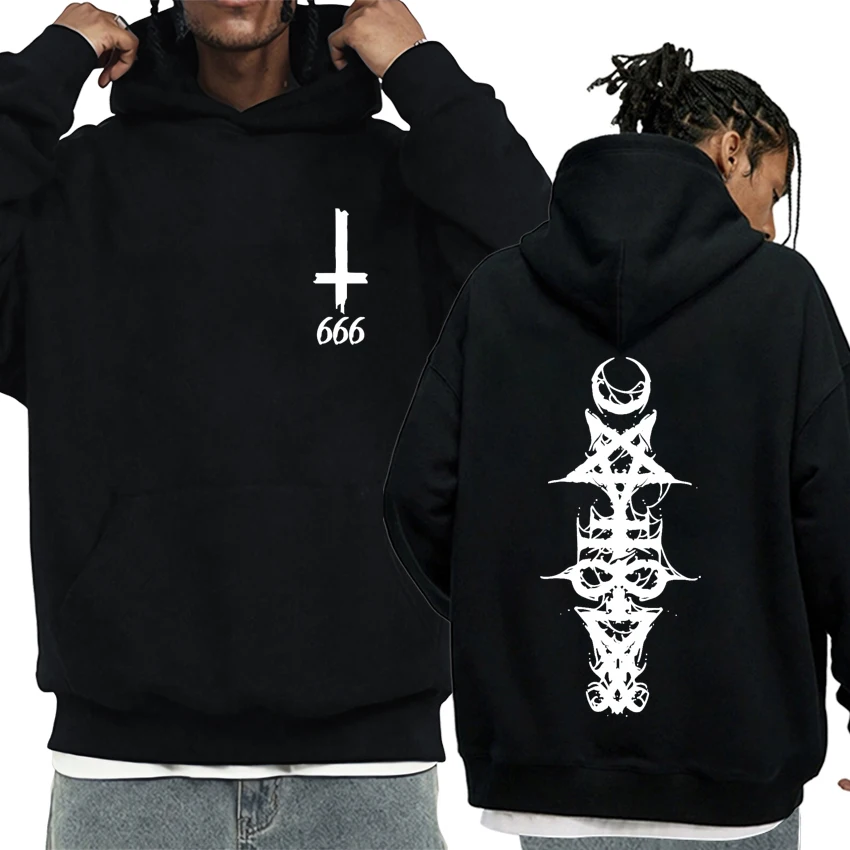 

2025 New Hot Sale Satanic Symbol Double Sided print Hoodie Unisex Gothic hip hop punk streetwear Men women Fleece Sweatshirt