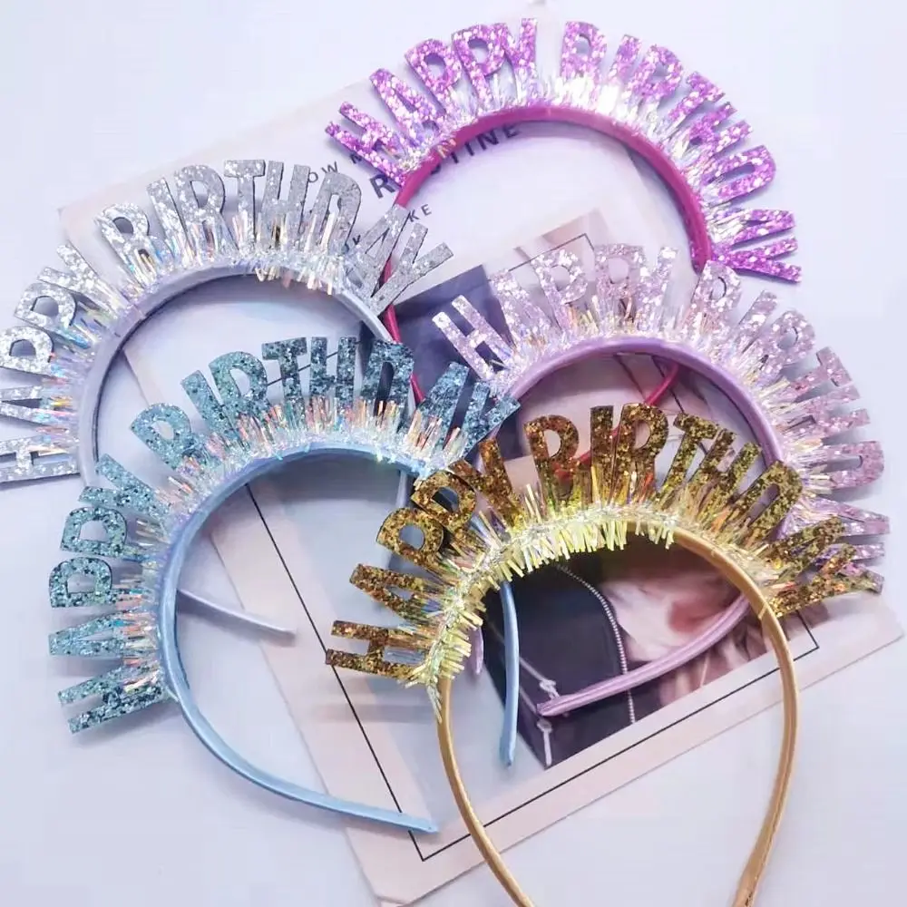 Korean Style Glitter HAPPY BIRTHDAY Sequin Headband Colorful Hair Accessories Birthday Headwear Women Hair Hoop Birthday Props