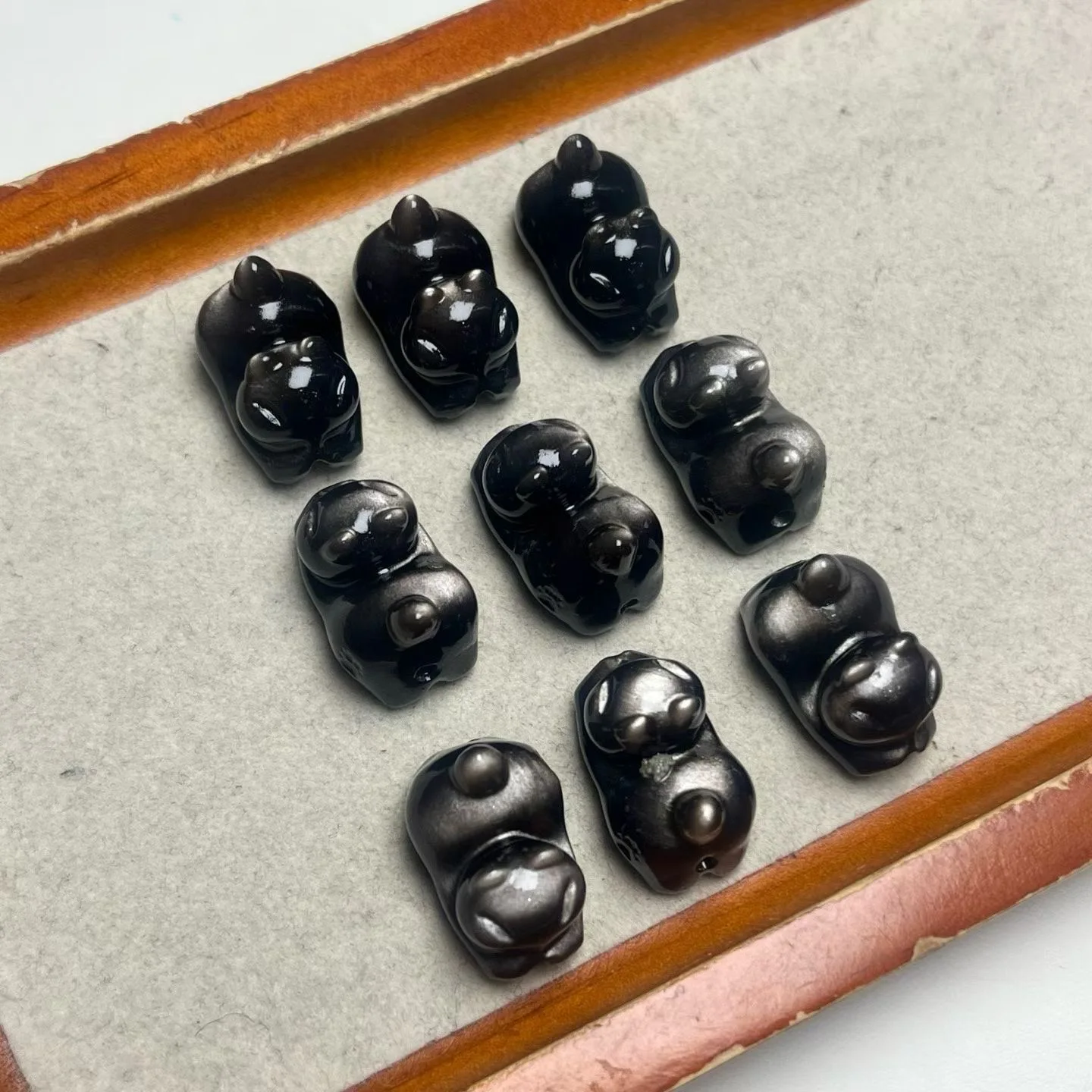 5pcs Natural Sliver Obsidian Carved Cat Loose Spacer Beads for DIY Bracelet Necklace Earring Jewelry Making Supplies
