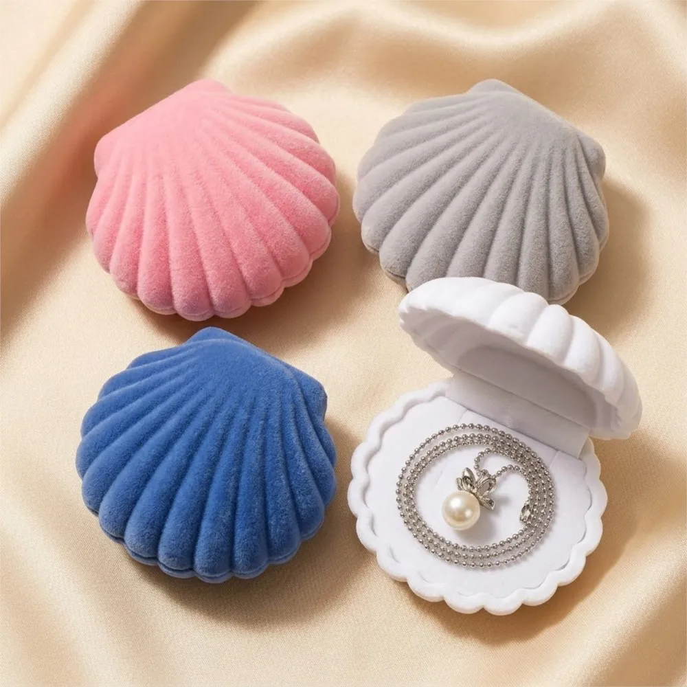 

1Pcs Velvet Jewelry Boxs Organizer Cute Shell Shape Storage Case For Earrings Necklaces Bracelets Packaging Gifts Accessories