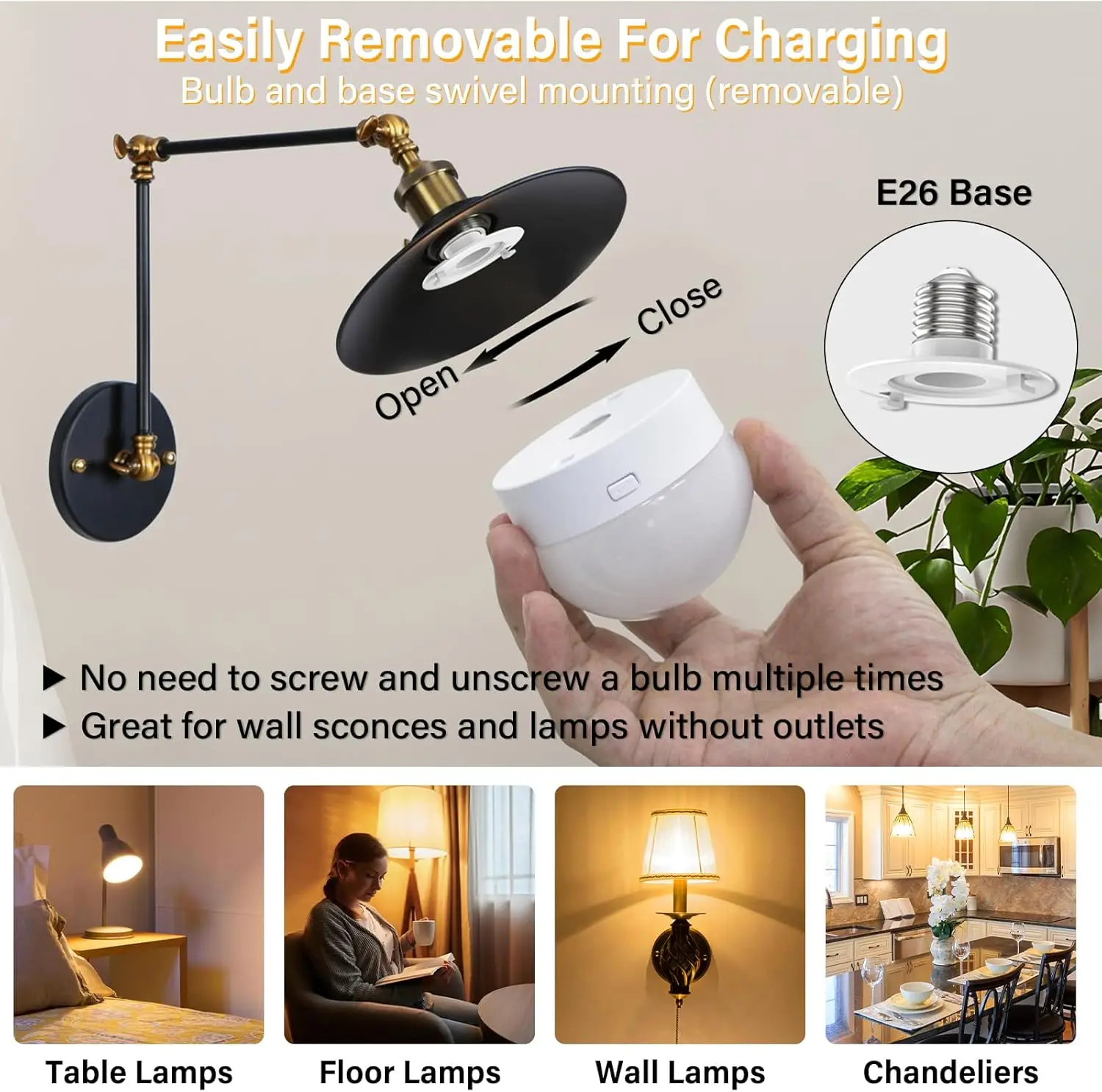 Rechargeable LED Light Bulbs with Remote Dimmable E12 E26
