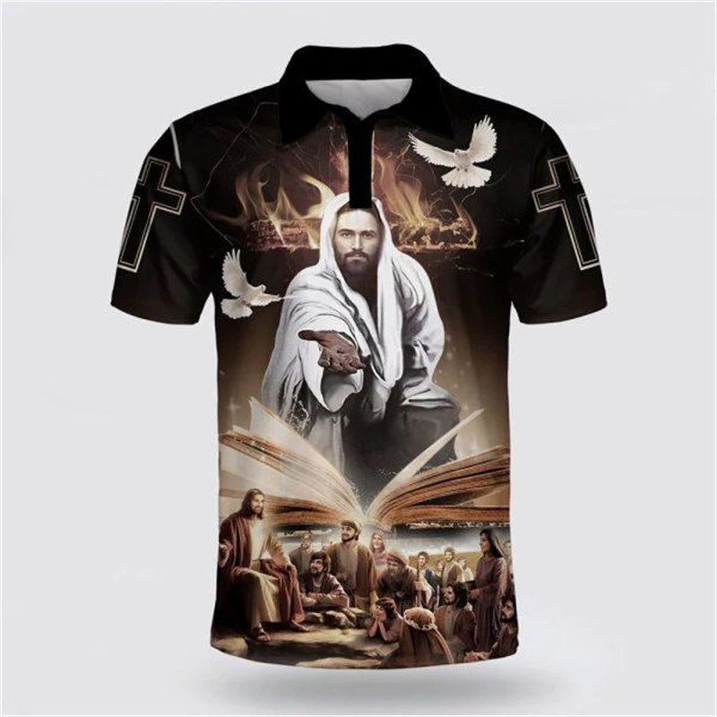 New Jesus Christ 3D Print Polo Shirt Men Women Summer Fashion Casual Short Sleeve Cool Shirt Harajuku Streetwear Oversized Tops