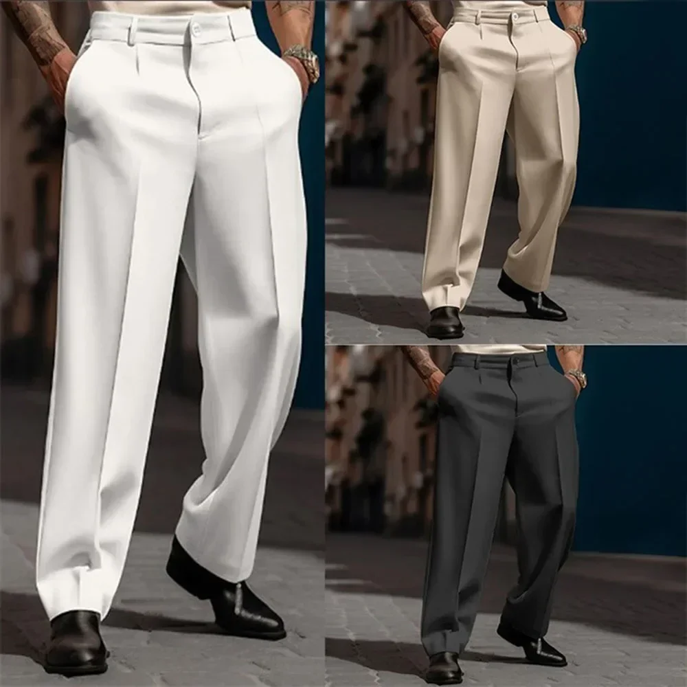 Pantalones de traje casuales para hombres, Pantalones rectos sueltos de cintura media, múltiples botones, pantalones de negocios de gran tamaño, moda de primavera y verano