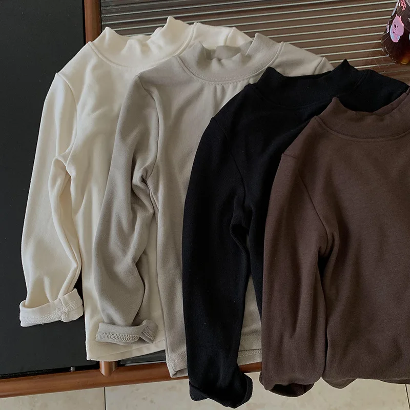 Bottoming Shirt T Long-sleeved Spring and Autumn Semi-turtleneck Middle Collar Soft Solid Baby Children's Long-sleeved T-shirt