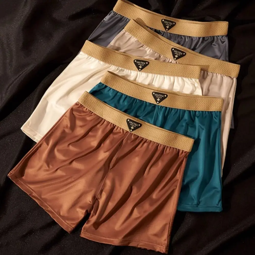 

4PCS Breathable Thin Satin Silk Boxer Briefs Seamless Underpants Ice Silk Boxers Lingerie Mid Waist Underwear for Men Gifts