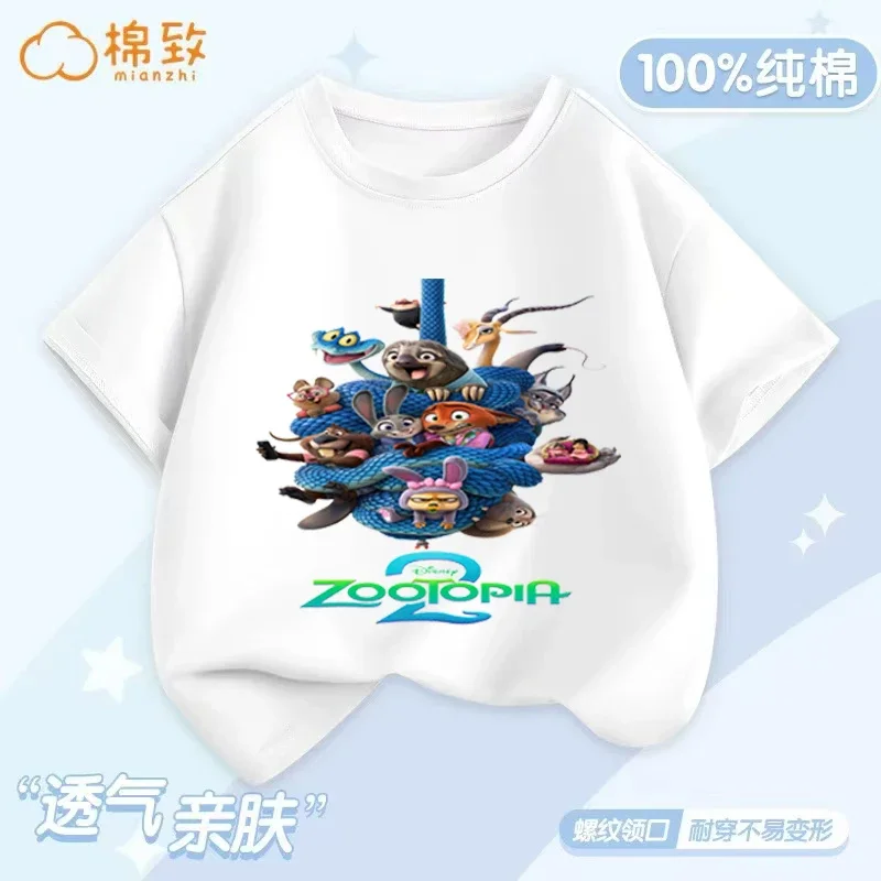 

Детская футболка из чистого хлопка Disney Zootopia для мальчиков и девочек, летняя повседневная футболка для отдыха на открытом воздухе, повседневная мягкая футболка