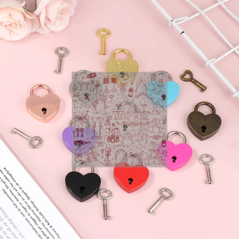 Heart Shape Padlocks Luggage Hardware Locks With Key Lock For Travel Wedding Jewelry Box Diary Book Suitcase Christmas Gifts