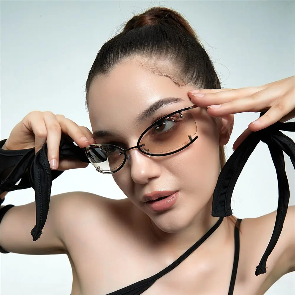 2022 Fashion Shades Rimless Sun Glasses 2000'S Punk Sunglasses Wrap Around Y2K Sunglasses