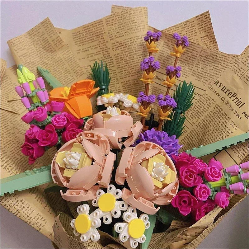 756Pcs Home Decor Artificial Flower Bouquet Moc Contrution Building Blocks Bricks Toys Kid Birthday Christmas Gifts Fit 10280