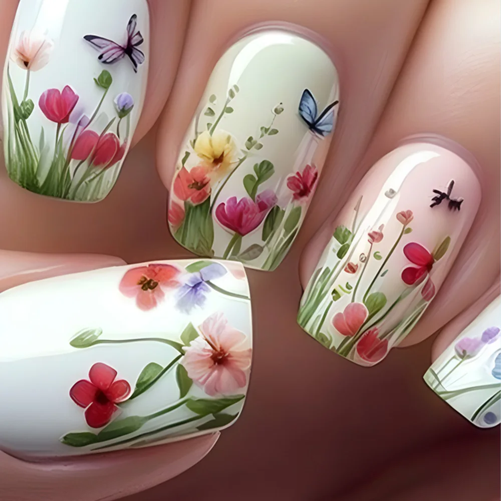 

2026 New Simple Floral Sweet and Cool Butterfly European Square Nail Tips