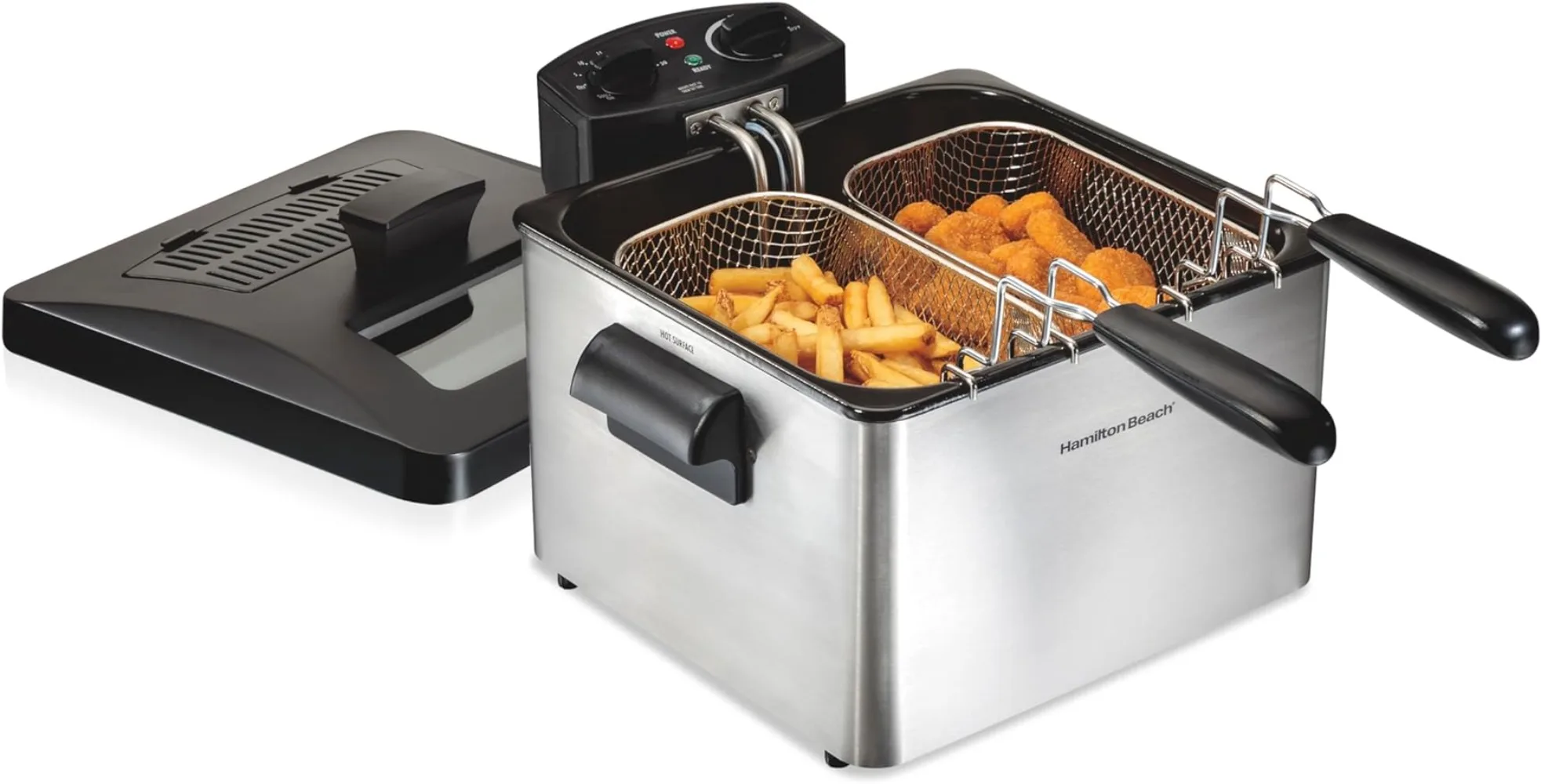 

Deep Fryer with 2 Frying Baskets, 19 Cups / 4.5 Liters Oil Capacity, Lid with View Window, Professional Style Ayr Fryer