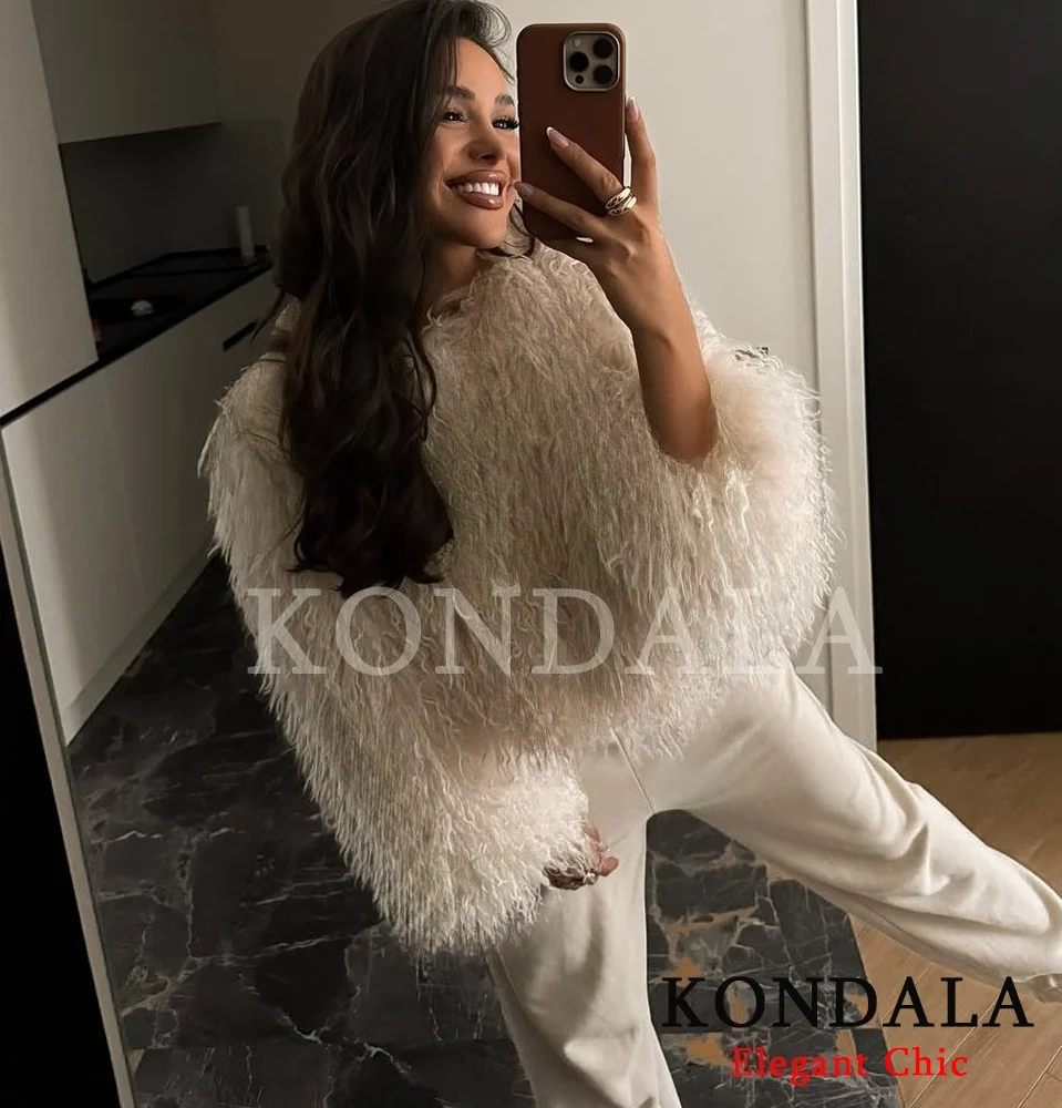 KONDALA عيد الميلاد السنة الجديدة شرابة النساء السترات س الرقبة طويلة الأكمام معاطف قصيرة موضة 2025 الخريف مثير حفلة عشاء سترة حريمي