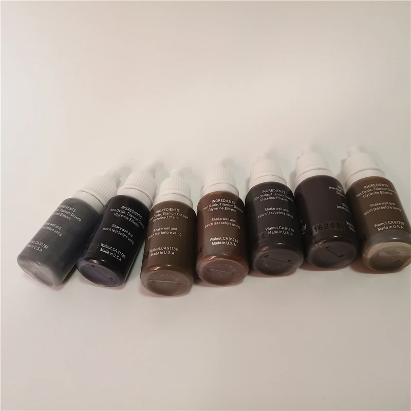 7Pcs Beige Brown Chololate Red Color Kit Micropigment Paint Semi Permanent Makeup Tattoo Ink 15ml Eyebrow Lips